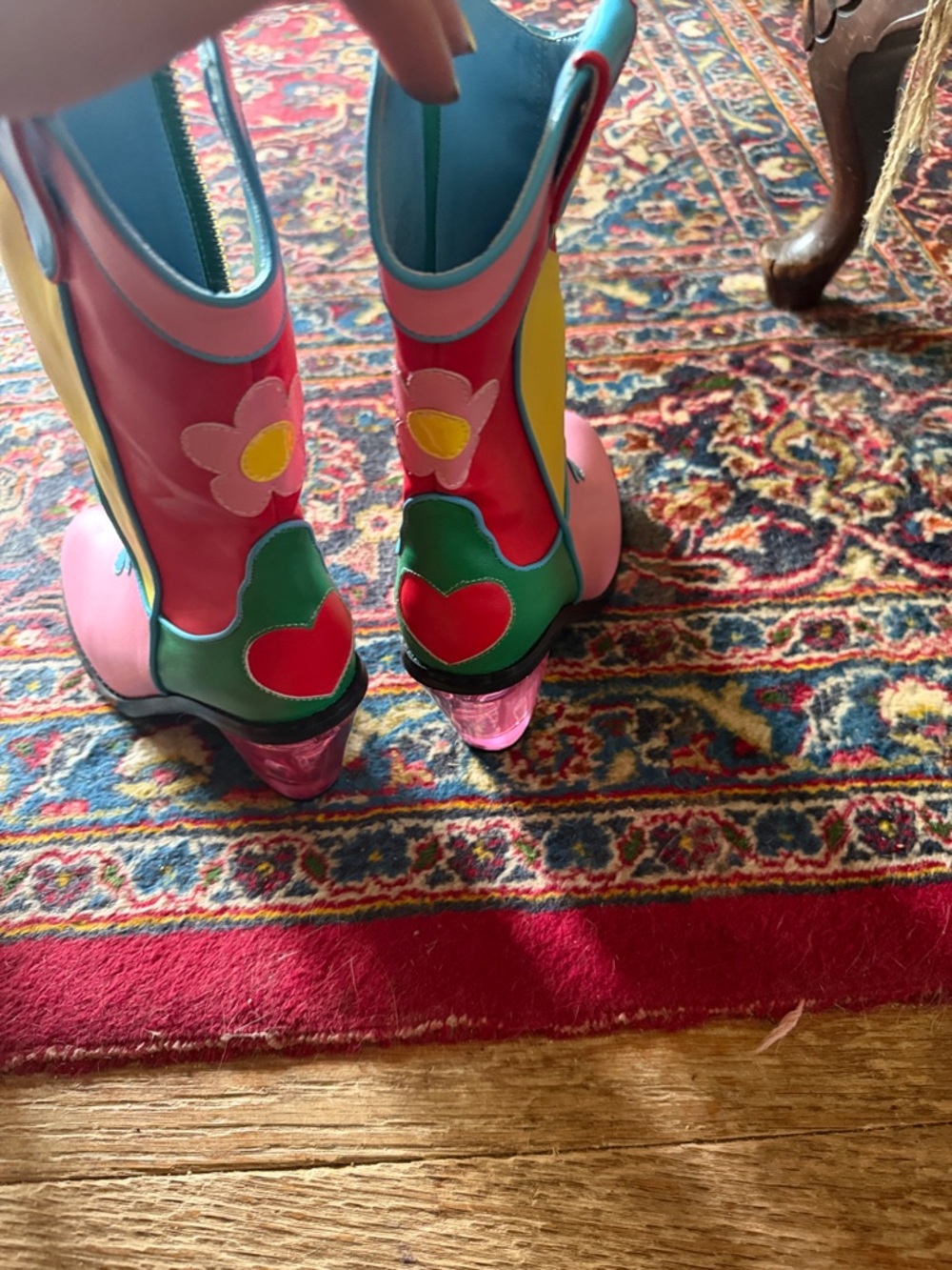 Women’s Pink & Yellow Floral Heart Mid-Calf Boots - Picture 3 of 3
